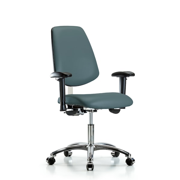 Blue Ridge Ergonomics Clean Room Chair Vin Desk Chair, Med, Bk, Cast, Blu, CL100, Adjustable Arms, 18" to 23" Height, Vinyl BR-NCR-VDHCH-MB-CR-T1-A1-CC-8546 - main