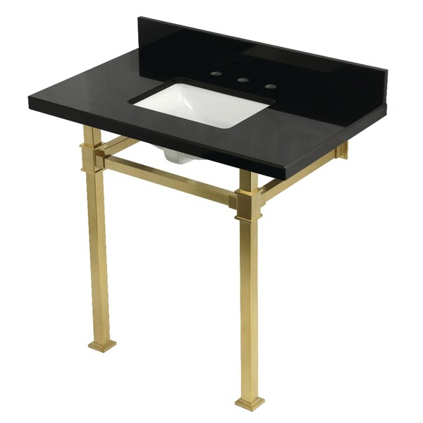 Kingston Brass 36-Inch Black Granite Console Sink with Stainless Steel Legs, 8-Inch, 3-Hole KVPK36KSQ7 - main