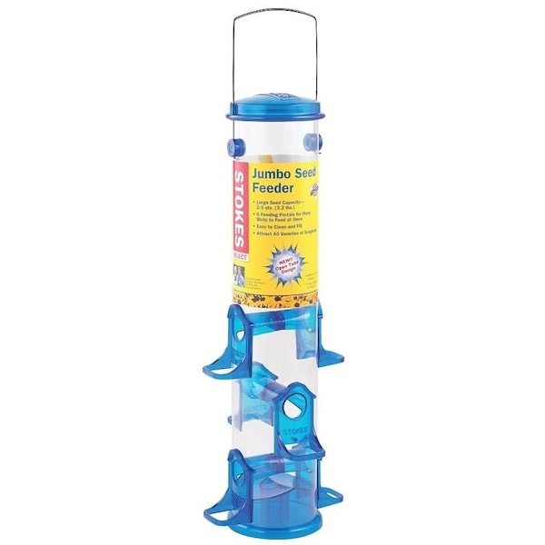 Stokes Select Seed Bird Feeder, 18 in H, 2.5 qt, Polycarbonate, Blue/Clear/Green, Hanging Mounting 38030 - main