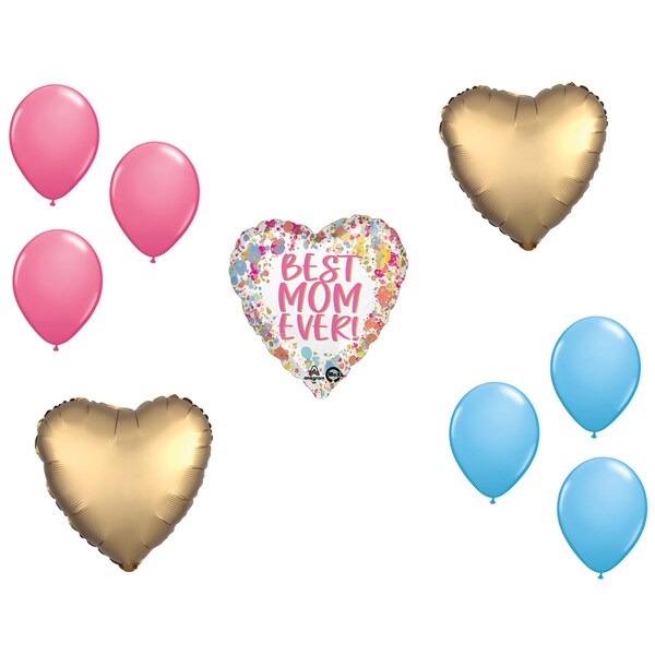 Loonballoon Mother's Day Theme Balloon Set, Mother's Day Flowers in Painted Best Mom Ever Balloon, Heart foil 87783 - main