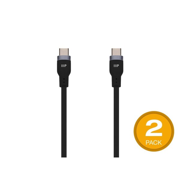 Monoprice USB-C to USB-C Silicone Charging Cable - USB 2.0, 240W PD, Ultra Flexible, 3ft, BLK, 2PK 48840 - main