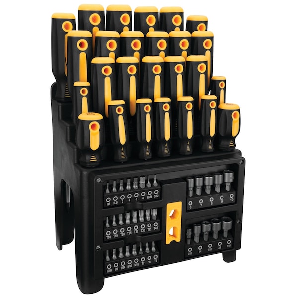 Performance Tool 61 pc. Screwdriver & Bit Set, Magnetic Tips, Storage Rack, SAE/Metric W1731 - main
