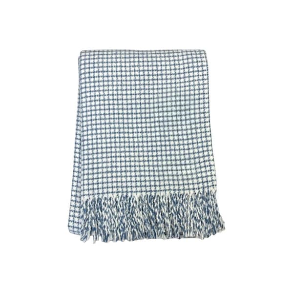 Homeroots 50" X 67" Cream And Denim Blue Cotton Blend Woven Plaid Throw Blanket with Fringe 632902 - main