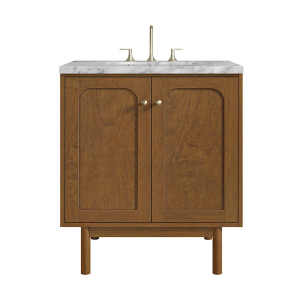 James Martin Vanities Laurent 30" Single Vanity, Honey Oak w/ 3 CM Carrara Marble Top 545-V30-HNO-3CAR - main