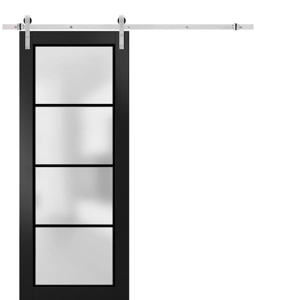 Sartodoors Sturdy Barn Door Frosted Tempered Glass Planum 2132 Black 24x96 Solid Core Modern Interior PLANUM2132BD-S-BLK-24 x 96 - main