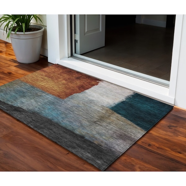 Homeroots 3' X 5' Copper Green And Gray Abstract Washable Indoor Outdoor Area Rug 603719 - main