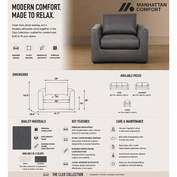 Manhattan Comfort Cleo Upholstered Accent Chair in Pewter AC1949-PT - main