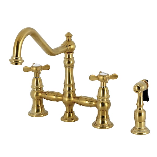 Kingston Brass Bridge Kitchen Faucet with Brass Sprayer, Brushed Brass KS3277BEXBS - main