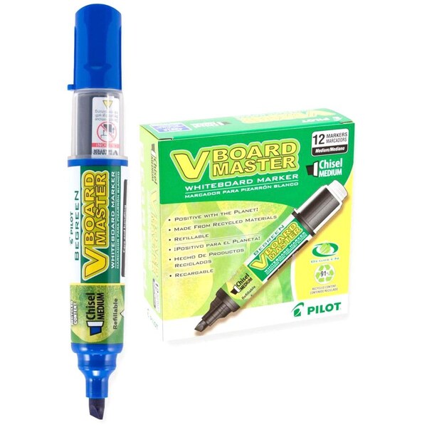Pilot Whiteboard Marker, Refillable, Chisel Point, 12/BX, Blue PIL43915 - main