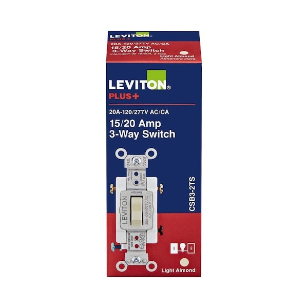 Leviton 20 amps 3-Way Toggle AC Quiet Switch Light Almond 0CSB3-2TS - main