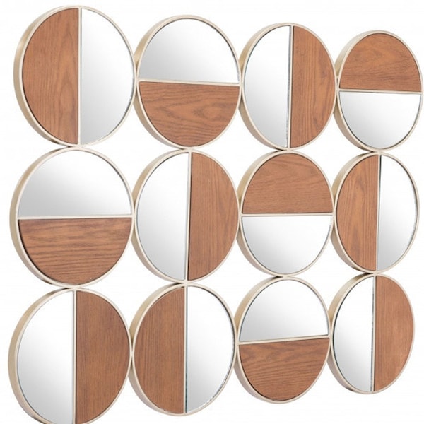 Homeroots Set of Twelve Gold and Walnut Round Steel Framed Accent Mirror, 12PK 385469 - main