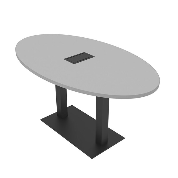 Skutchi Designs Oval Conference Table With Power Unit, 36 in W, 72 in L, Grey HAR-OVL-36X72-DOU.BK-U779-EBLK - main