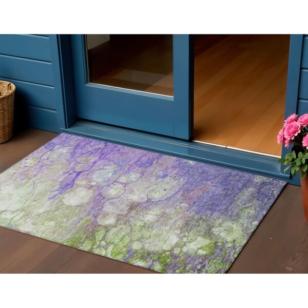 Homeroots 3' X 5' Purple Lilac And Artichoke Green Abstract Washable Indoor Outdoor Area Rug 582176 - main