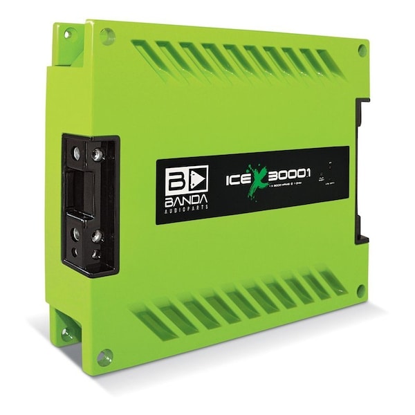 Banda ICE X 3001 One Channel 3000 Watts Max at 1 Ohm Car Audio Mono Amplifier w/Bass Boost Highpass Filter ICEX3000.1GREEN - main