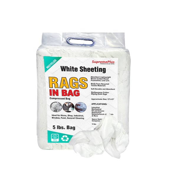 Supremeplus Recycled White Sheeting Cleaning Rags, 5 lbs. Bag SP-8049 - main
