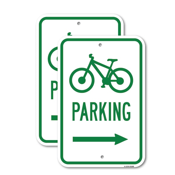 Signmission Bicycle Parking With Right Arrow, 12'' X 18'' 2 Signs, Heavy Gauge Aluminum, 2PK A-1218-2PACK-25288 - main