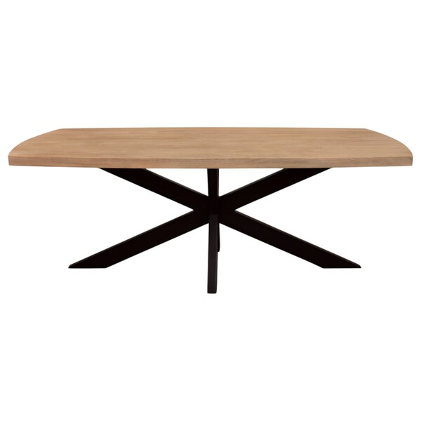 Homeroots 82" Natural And Black Solid Wood And Iron Pedestal Base Dining Table 563914 - main