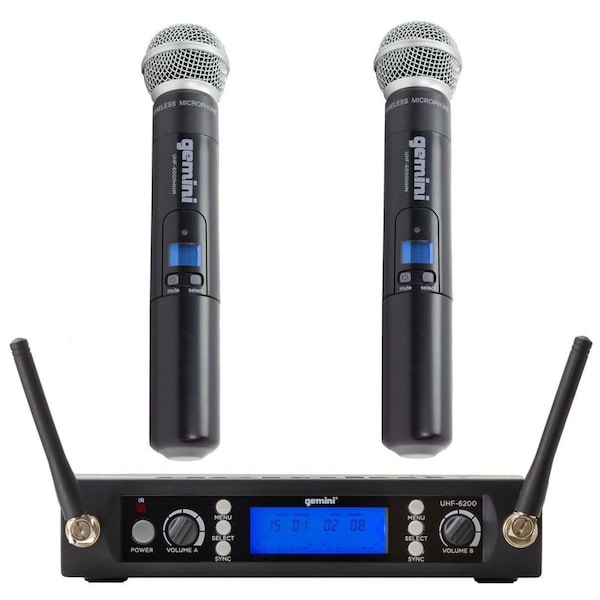 Gemini Wireless Microphone System w/ 2-Mics & State-of-the-Art UHF receiver w/Selectable Frequencies from UHF-6200M-R2 - main