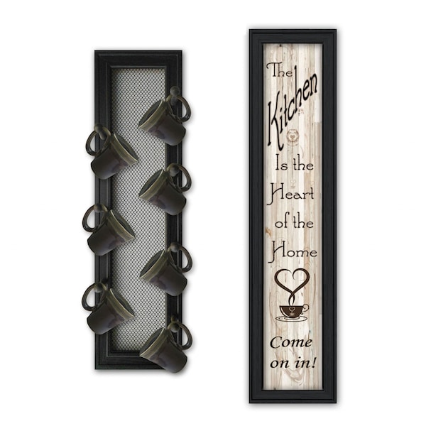 Homeroots Set Of Two Come On In with Seven Peg Mug Rack 1 Black Framed Print Kitchen Wall Art, 2PK 405951 - main