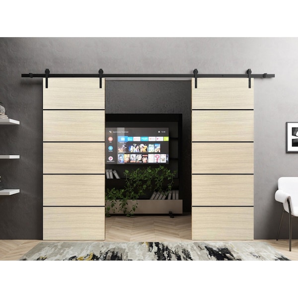 Sartodoors Sliding Double Barn Doors with Hardware, Planum 0015 Natural Veneer and Aluminum Strips, 13FT Rail PLANUM0015DB-SHP-84 - main
