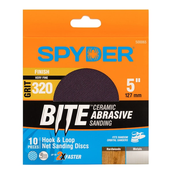 Spyder 5-Inch 320 Grit Ceramic Net Hook and Loop Sanding Discs, 10PK 500065 - main