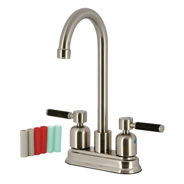 Kingston Brass Double-Handle 4" Centerset High-Arc Bar Faucet, Brushed Nickel FB8498DKL - main