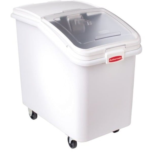 Rubbermaid Commercial Rubbermaid 3603-88 4.1 Cu. Ft Plastic Bin Truck with Clear Lid & Scoop FG360388WHT - main
