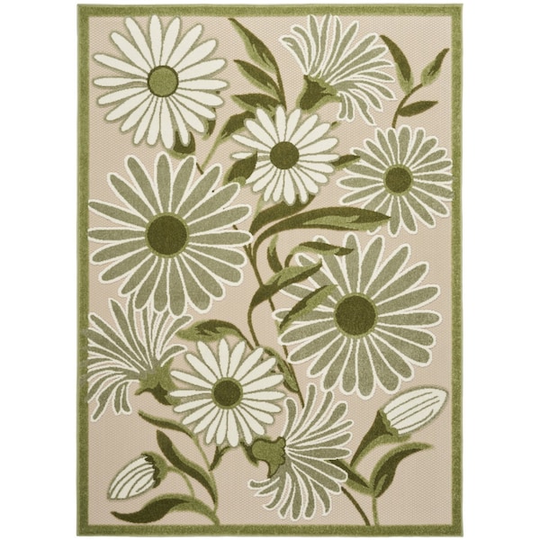 Homeroots 6' X 9' Ivory And Green Floral Indoor Outdoor Area Rug 548076 - main