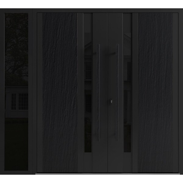Vdomdoors Aluminum Double Doors Dekton 0163 Ardesia Nero 1 Sidelight Entry Door Ceramic W84xH80) Left hand Ou DEKTON0163DEXD-ARD-W72+12xH80-LH-O - main
