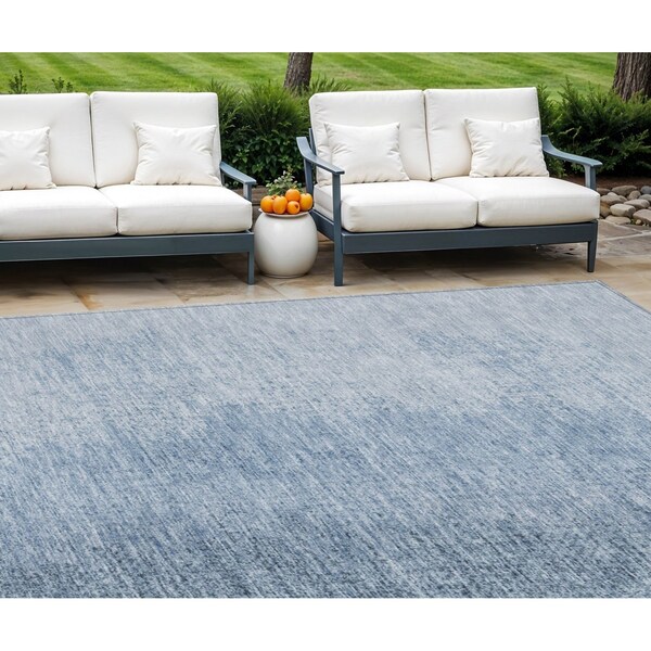 Homeroots 9' X 12' Navy Blue And Sky Blue Abstract Washable Indoor Outdoor Area Rug 588218 - main