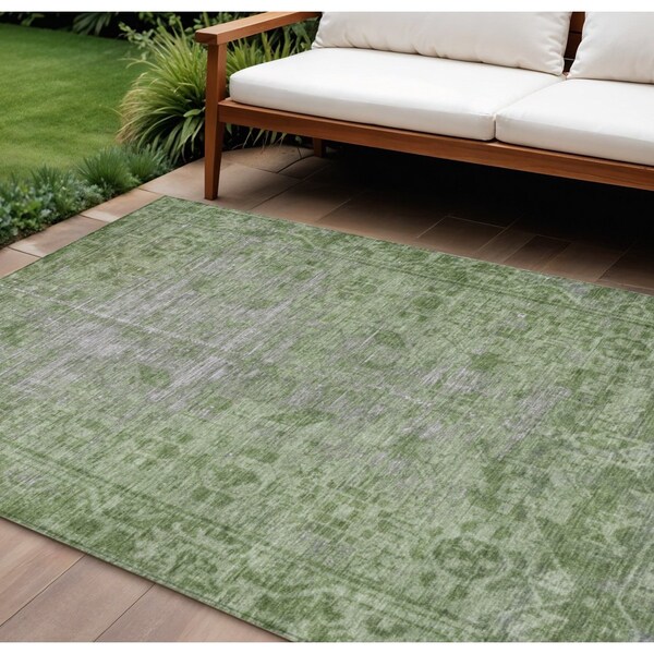 Homeroots 8' X 10' Fern Green Oriental Washable Indoor Outdoor Area Rug 607539 - main