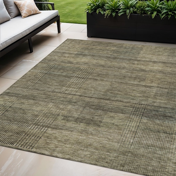 Homeroots 5' X 8' Brown Beige And Taupe Striped Washable Indoor Outdoor Area Rug 588077 - main