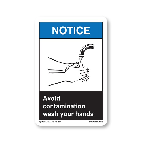 Signmission OSHA Sign, Avoid Contamination Wash Your Hands, Size: 12in X 18in Alum Sign, 18" W, 12" L, Landscape OS-CL-A-1218-L-19973 - main