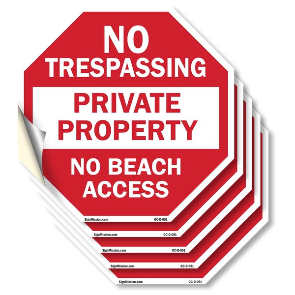 Signmission No Trespassing Private Property No, 4 inch X 4 inch, Vinyl Decal, 5PK OC-D-5PACK-4-91 - main