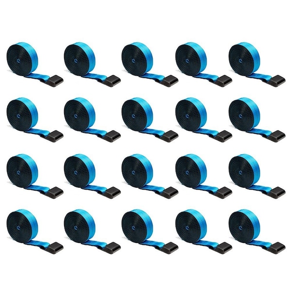 Mytee Products 20Pcs 2 in x 30 ft Heavy Duty Blue Winch Straps Tie Down w/Flat Hook WLL# 3,333 lbs, 20PK WS230Bx20 - main