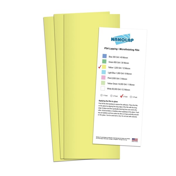 Nanolap PSA Lapping Film, 3 Pc 12 Micron (1,200 Grit), 4-0.25 in x 11 in Microfinishing Fine Sanding Paper 61578N - main