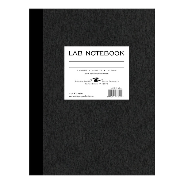 Roaring Spring Lab Notebook, 11"x8.5", 60 Sht, Black cover, 5x5 graph 77591 - main