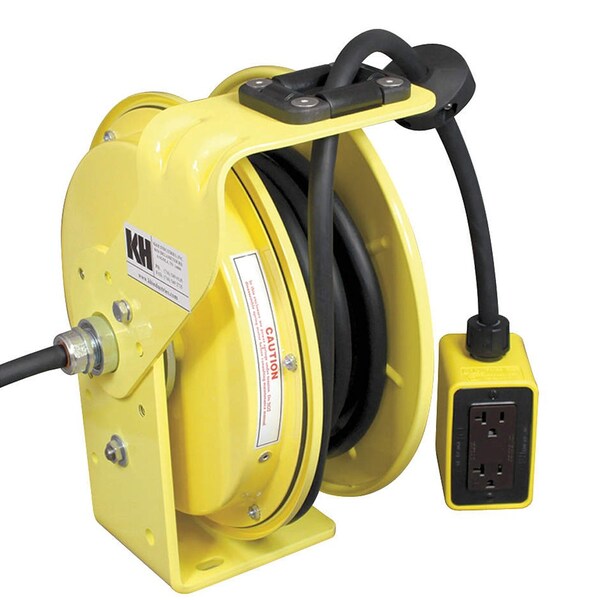 Kh Industries Retractable Cord Reel, 10 Amp, Yellow 15A Duplex/Duplex Outlet Box, 50ft 16/3 Sjow RTBA3L-WDD515-J16K - main