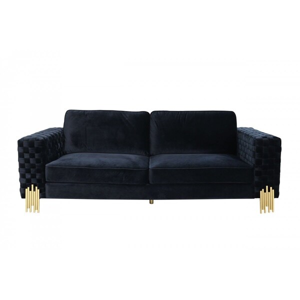 Homeroots 95" Black Velvet Sofa With Gold Legs 488838 - main