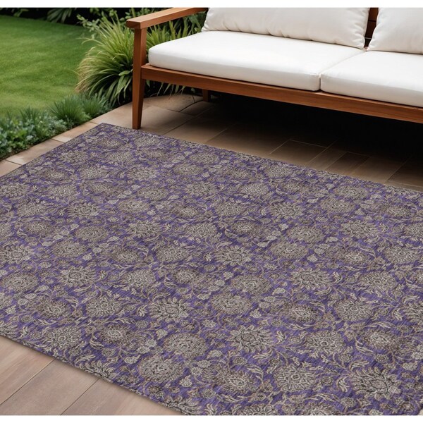 Homeroots 8' X 10' Purple Beige And Taupe Floral Washable Indoor Outdoor Area Rug 582305 - main