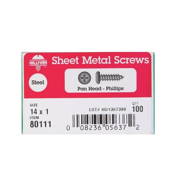 Hillman Sheet Metal Screw, Pan Head Phillips Drive, 100 PK 80111 - main
