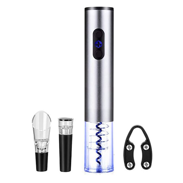 Brentwood Industries Electric Wine Bottle Opener with Foil Cutter, Vacuum Stopper, and Aerator Pourer in Silver WA-2001S - main