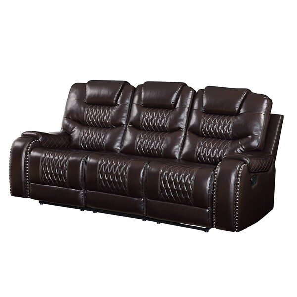 Homeroots 90" Brown Faux Leather Reclining Sofa With Black Legs 491320 - main