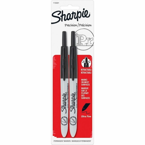 Sharpie Permanent Marker, Black, Ultra Fine Tip, Capped, 2 PK 1735801 - main
