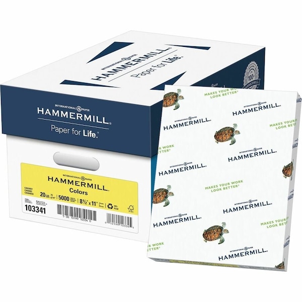 Hammermill Paper for Copy 85x11 Laser, Inkjet Colored Paper Canary Recycled 30, Yellow, 500PK HAM103341 - main