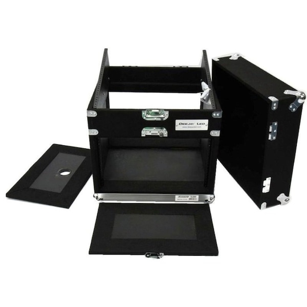 Deejay Led Slant Rack Drive Tour Case 6U-Space Amplifier Side 10U-Space Mixer Side w/Black Carpeted Exterior TBH6U10SLANTWOOD - main