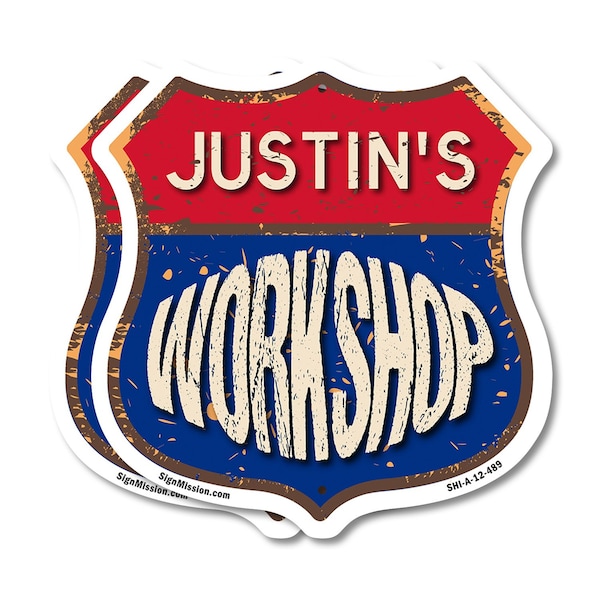 Signmission Justin's Workshop, 12 inch X 12 inch, Plastic Sign, 2PK SHI-P-2PACK-12-489-JUSTIN - main