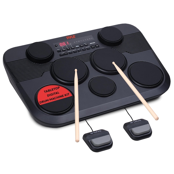 Pyle Electronic Tabletop Digital Drum Set, Compact Portable Drum Pad Kit w/ 7 Touch Sensitive Drum Pads PTED03 - main