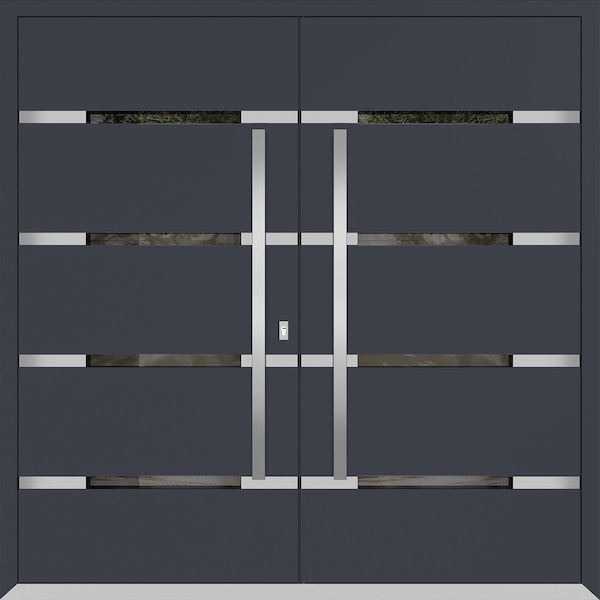 Vdomdoors Metal Double Doors Deux 1105 Gray Graphite Mirrored Glass Entry Modern Painted (W72xH80) Left hand DEUX1105DEXD-GRE-W72xH80-LH-O - main