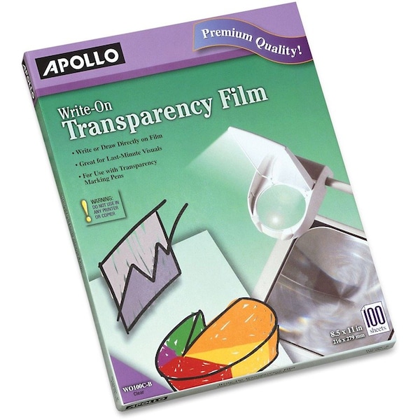Apollo Write On Transparency Film, 8-1/2"x11", 100/BX, Clear 100PK APOWO100CB - main